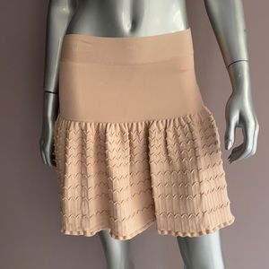 BCBG nude skirt with ruffle in bandage knit